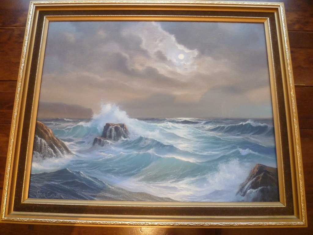 Stunning Peter Cosslett Moonlight Seascape Highly Sought After Oil