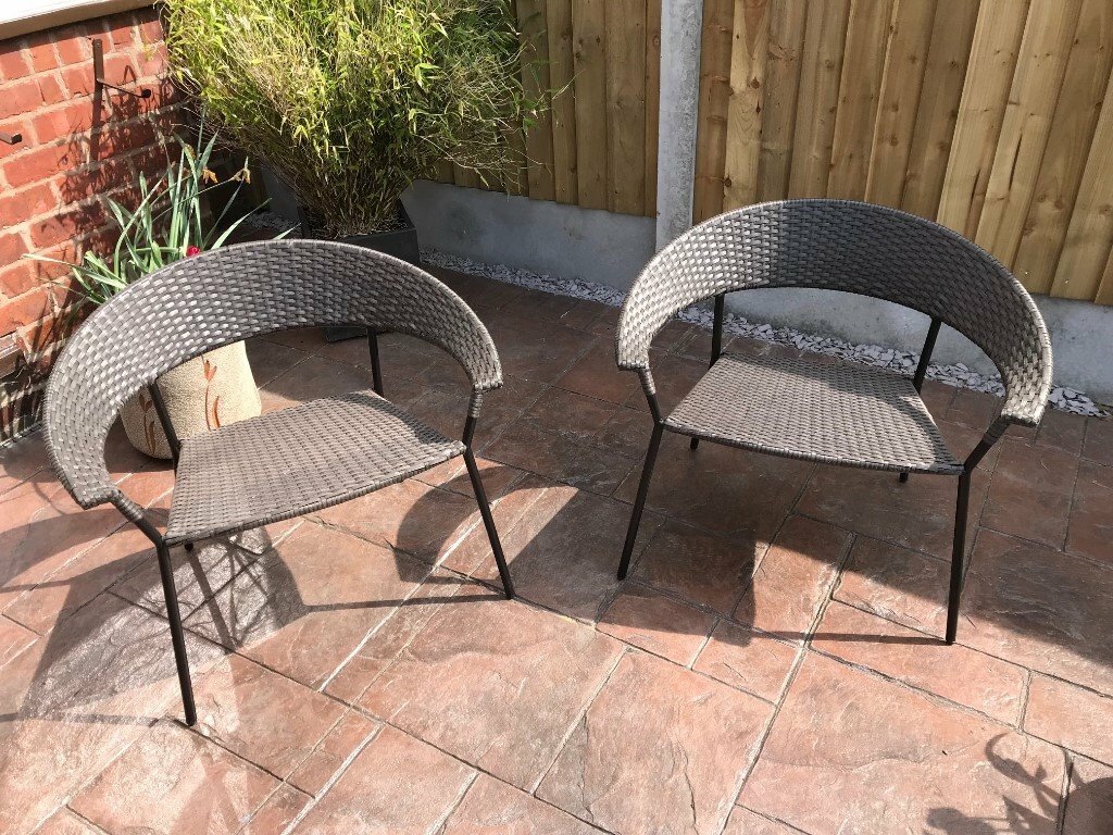Set of 4 Metal & Rattan garden chairs in dark brown. in Stockport