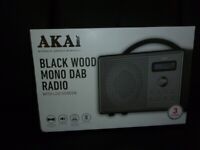 Akai A61035 Mono DAB/FM Radio with Alarm, Black Wood - New
