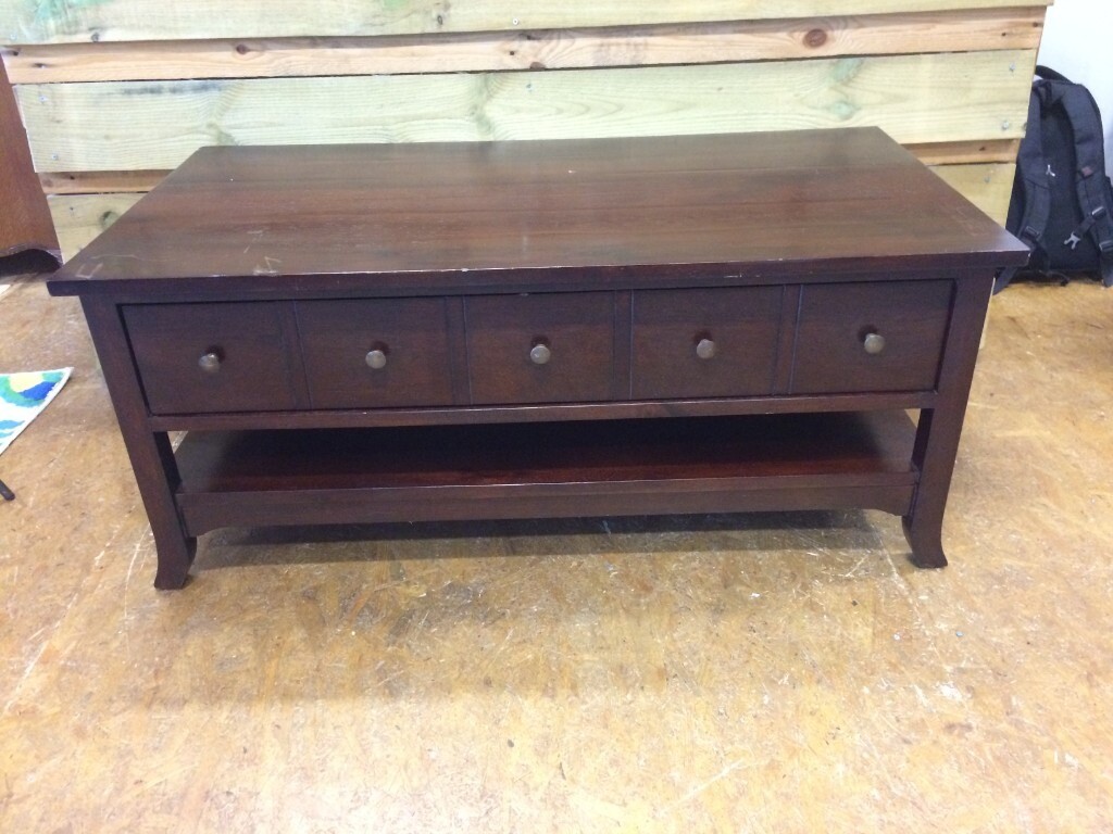 Dark Wood Coffee Table with Drawer and Shelf - CHARITY ...