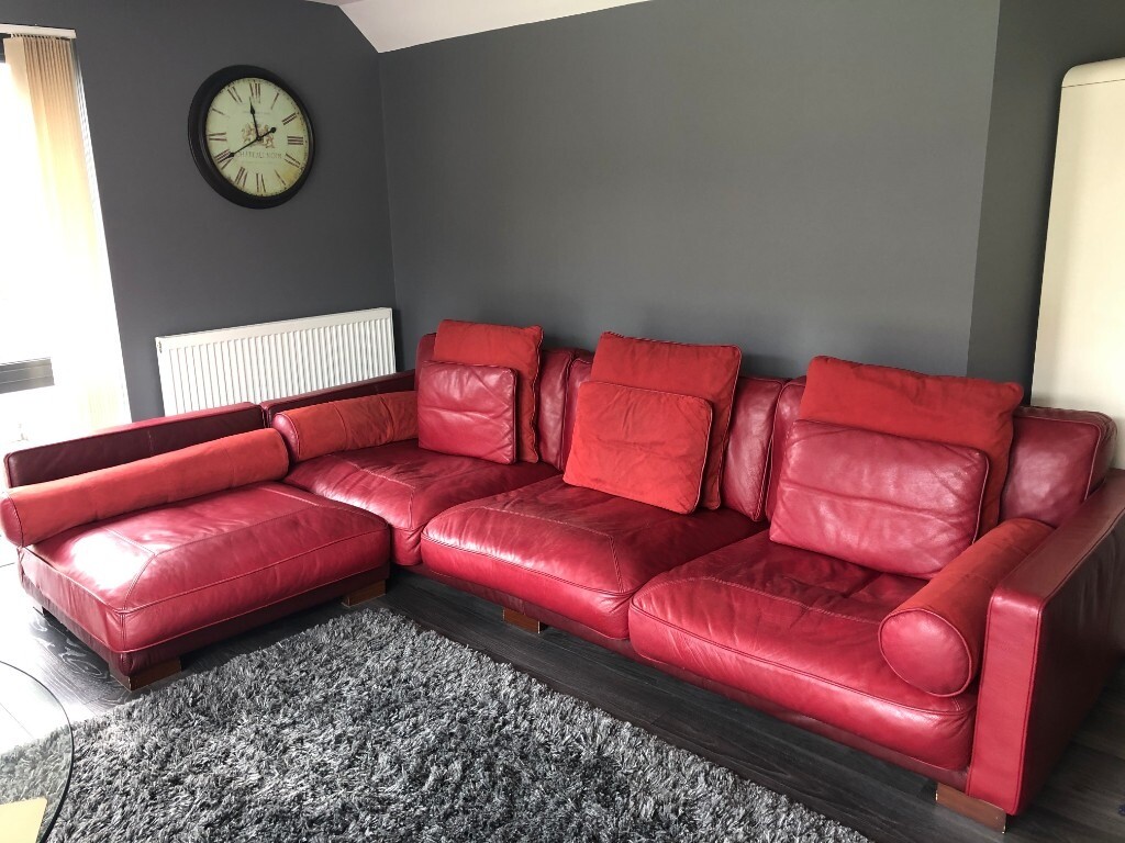 DFS Burgundy Red California 4 Seater Leather Sofa | in ...