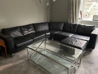BoConcept Black Leather Corner Sofa with Footstool 