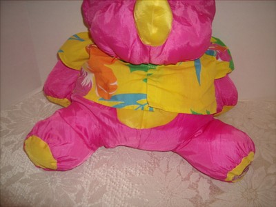 Vtg Fisher Price Plush Pink Puffalump Rhino Stuffed Animal Hawaiian Shirt 1987