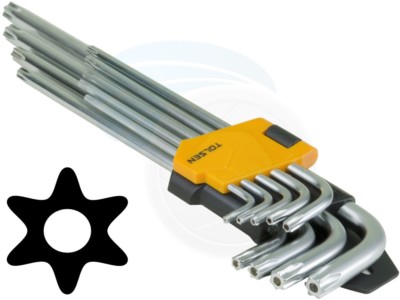 9pcs Extra Long Arm Torx Hex Key Set Star with Shaft Pin Slot Wrenches