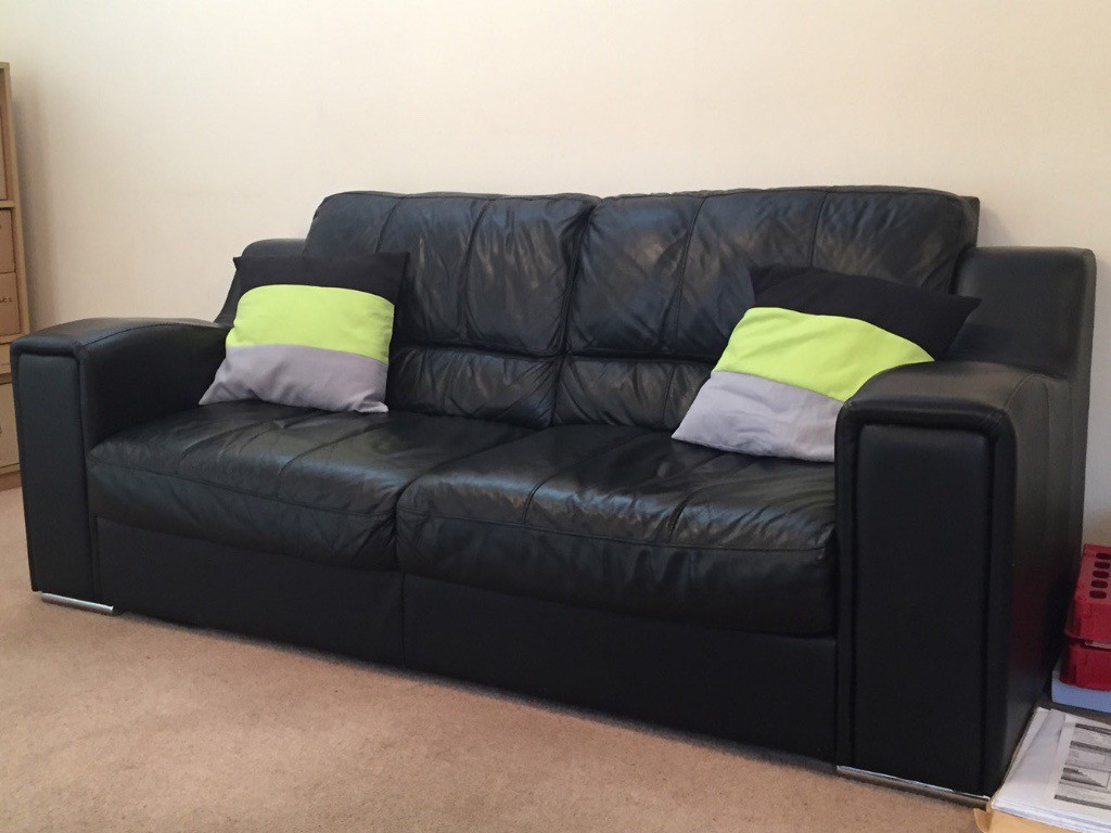 Black Leather Sofa with Chrome Feet. | in Swindon ...