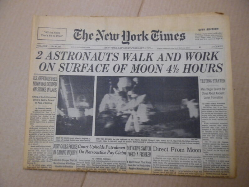 1971 APOLLO 14 ASTRONAUTS WALK MOON New York Times Newspaper February 6 Complete