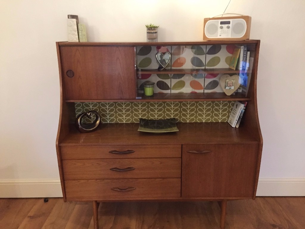 Vintage Retro Teak 1960 70s Sideboard With Orla Kiely Design In