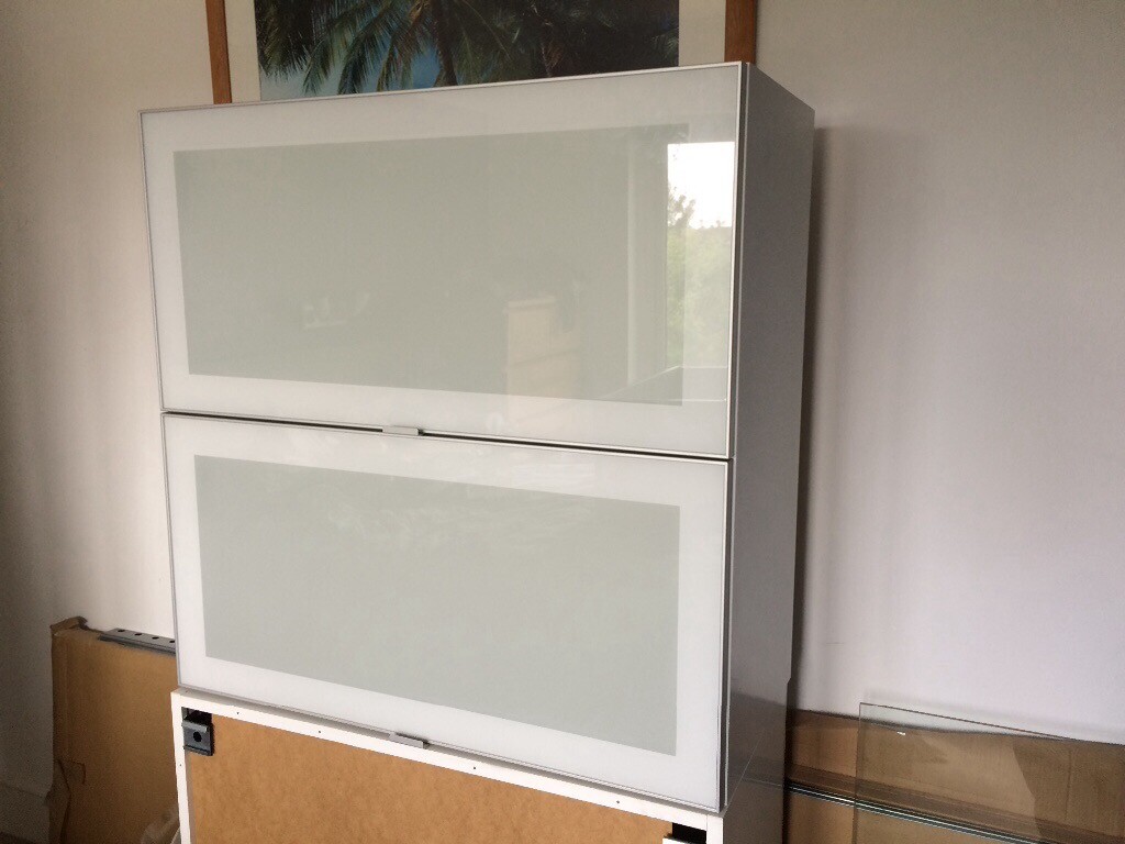 Ikea kitchen wall with frosted glass doors x 2 + tall