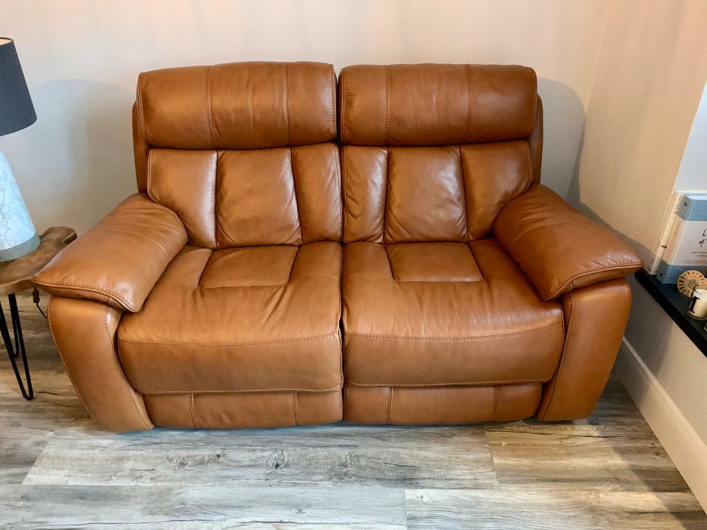 Pair of 2 Seater Leather Sofas Tan Brandy Colour in Glasgow Gumtree