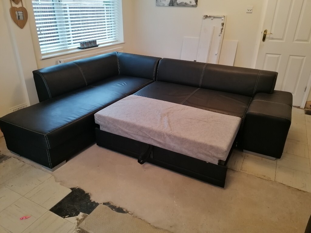 Brown Leather corner Sofa with builtin sofa bed in Aylsham, Norfolk