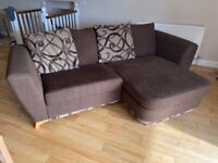 Brown Fabric Chaise Sofa & Swivel Chair