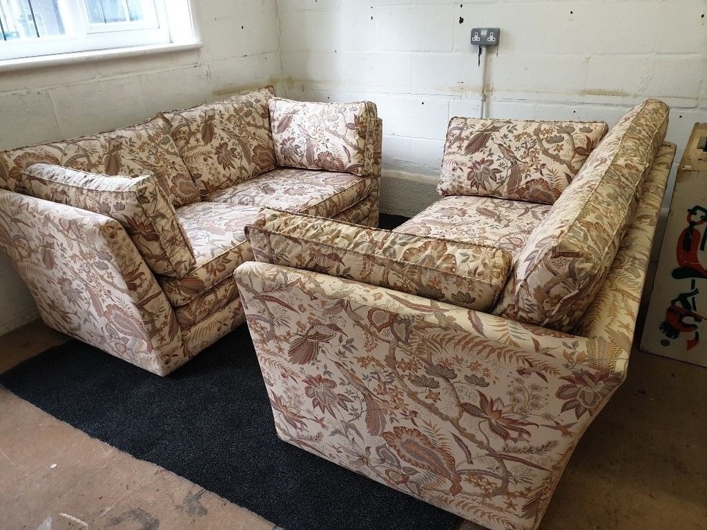 Pair of handmade sofas upholstered in Sanderson fabric in Horsham