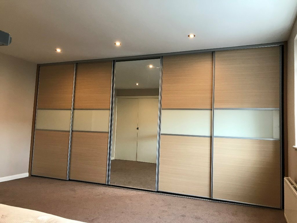 5 Sliding Wardrobe Door Light Oak And Full Length Mirror In Hove