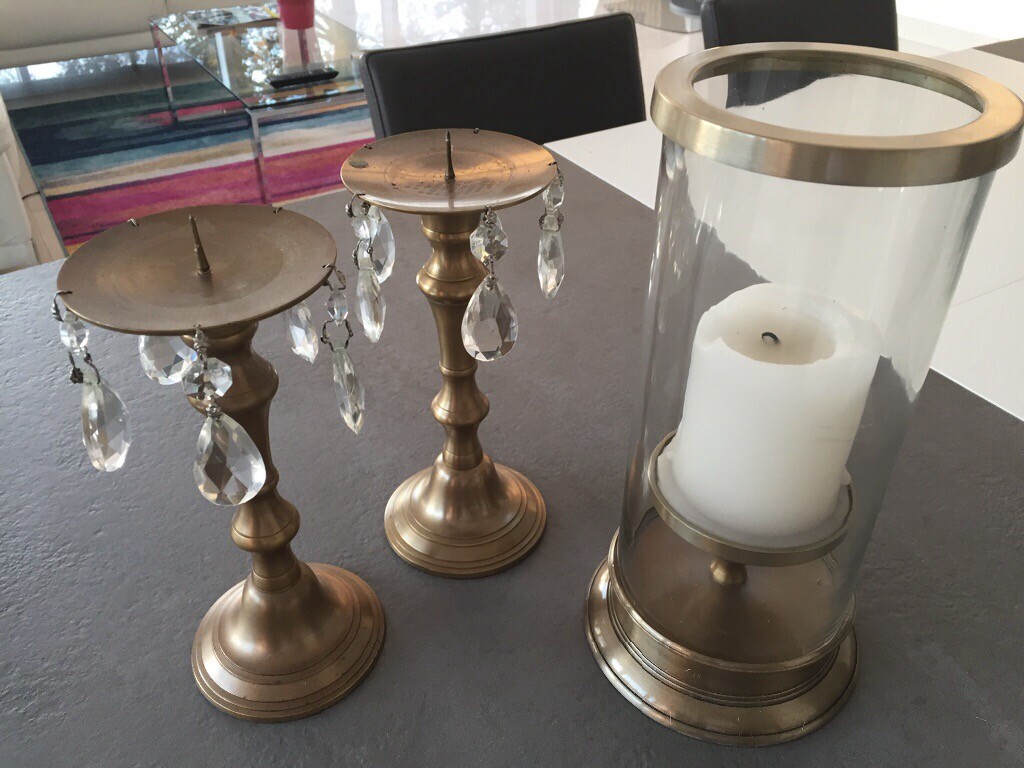 Laura Ashley Brass effect andlesticks & Hurricane candle in Taunton