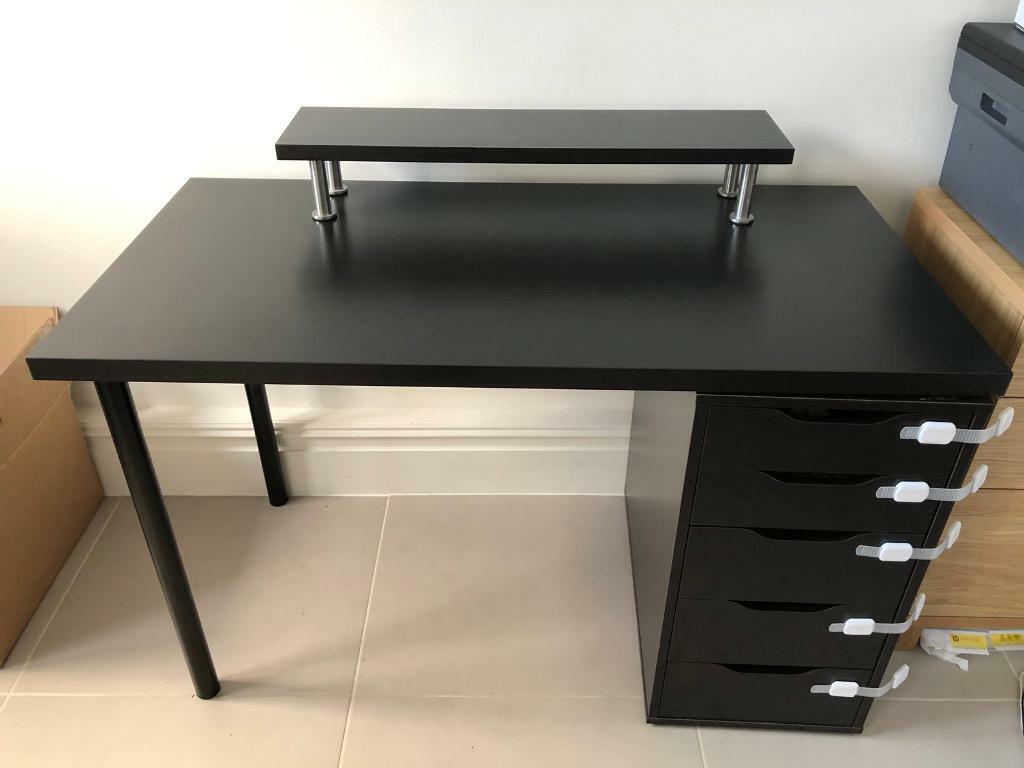 Ikea desk with Alex drawers Black Brown 120cm x 60cm Excellent