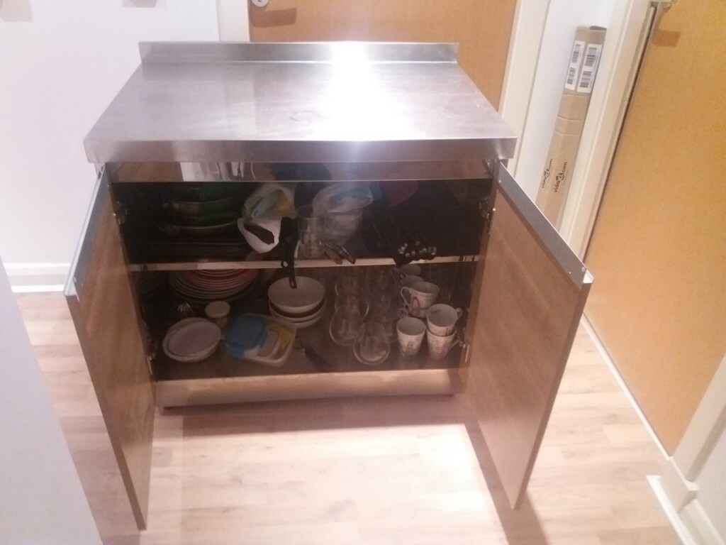 Free Standing Kitchen Cabinet Catering Unit Stainless Steel With Oak