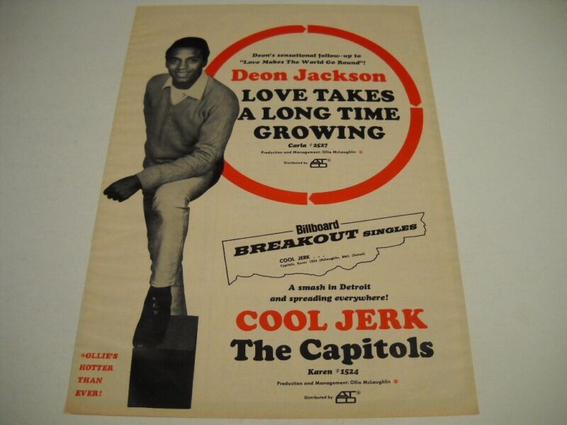 DEON JACKSON original Northern Soul 1966 Promo Poster Ad LOVE TAKES A LONG TIME