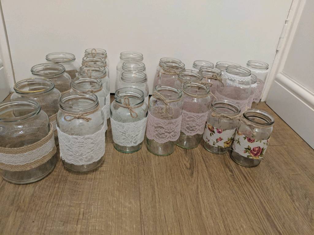 Wedding Lace Hessian Jam Jars Vases Table Centerpieces Decoration