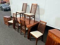 Dark oak wood dining room table and 6 chairs £129 