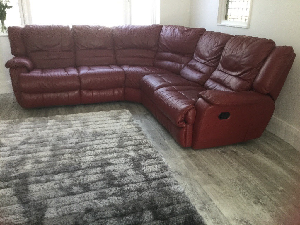 red leather recliner corner sofa