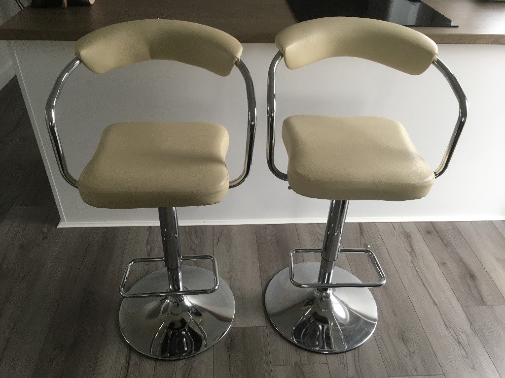 Kitchen Bar Stools (X2) Cream Faux Leather. in Thurmaston