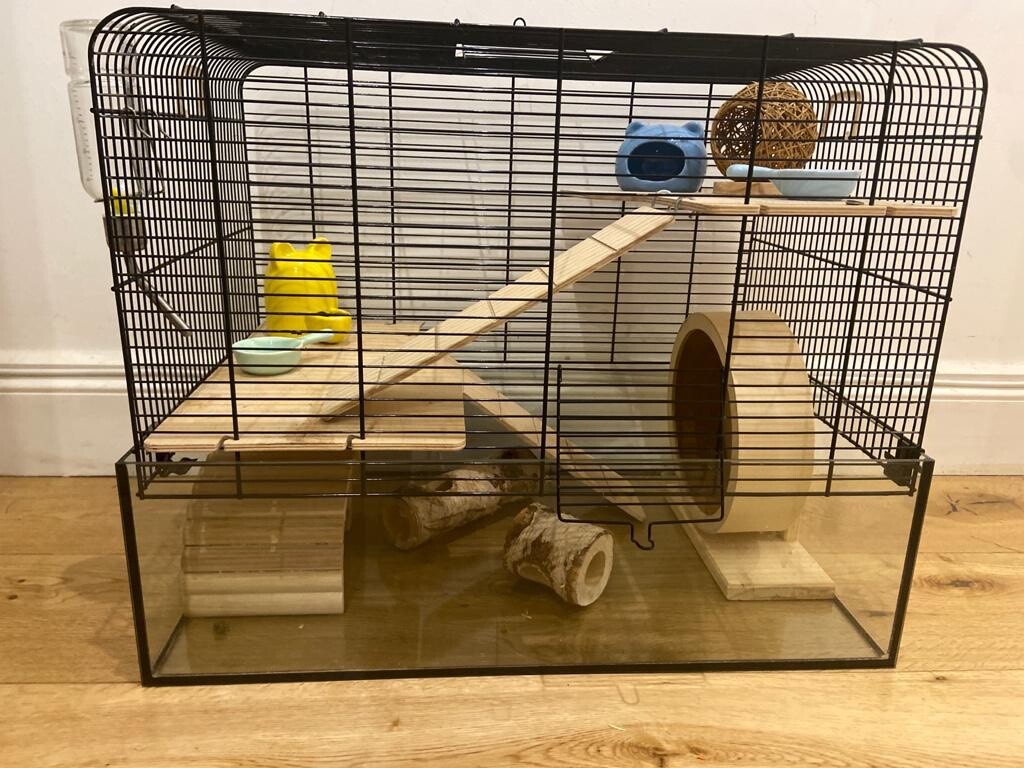 Glass Bottom Hamster Cage 38x59cm Dual platform and Accessories in