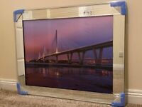 *NEW* Purple Sky Forth Road Bridges Glass Picture Mirror Framed Liquid Art (95x75cm)