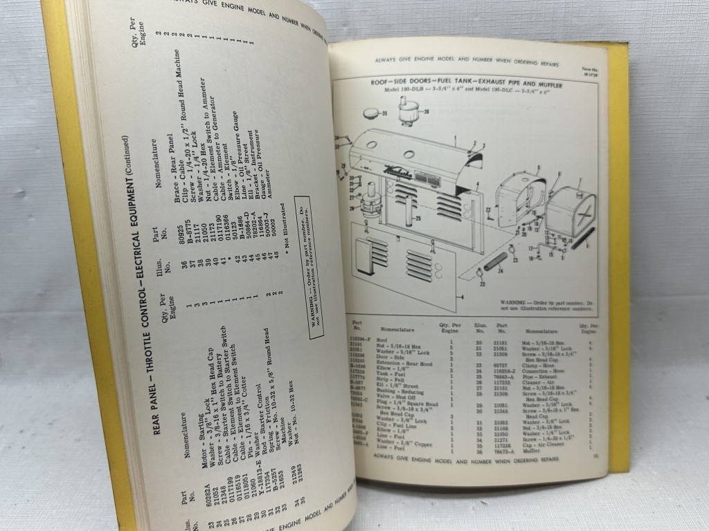 Waukesha ORIGINAL Engine Parts List for Model 190 DLB and DLC