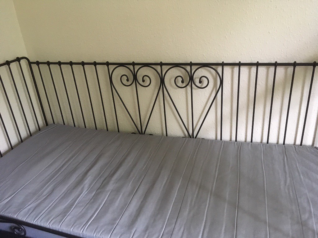IKEA Black metal day bed with mattress and slats included EXCELLENT