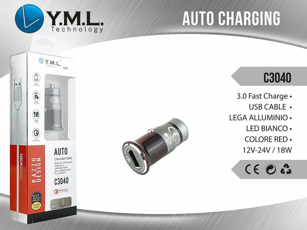 Caricabatteria Adattatore Da Auto Usb C3040 12V 3.0A Fast Smartphone mar