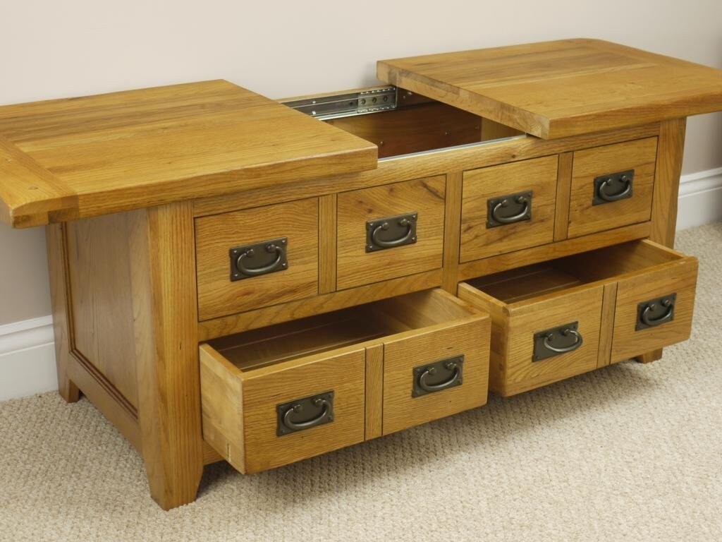A slide open top SOLID OAK Coffee Table Harveys Toulouse Range wit