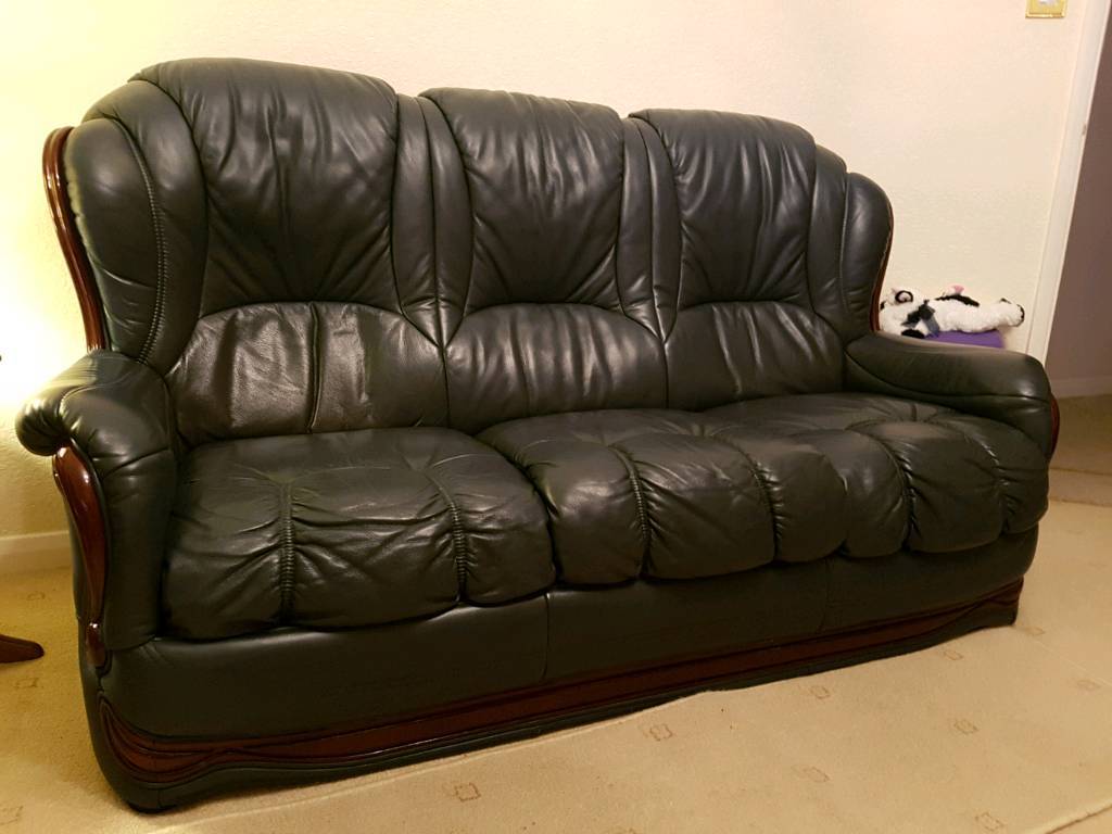 Threepiece Leather Suite Settee and Two Chairs in Grimsby