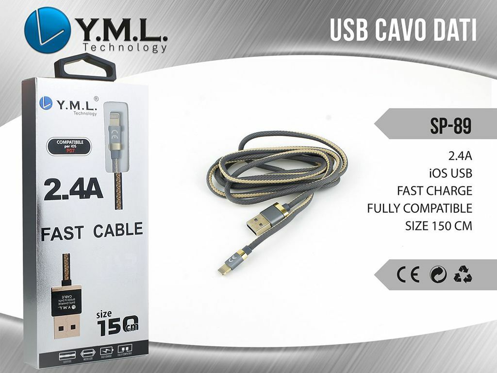 Cavo Dati Usb 2.4A Fast Charging Connettore Lightning Per Iphone 7 8 X SP-89 mar