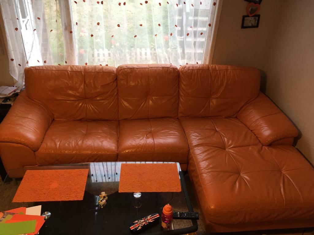 100 Real leather orange corner sofa must go this weekend! in