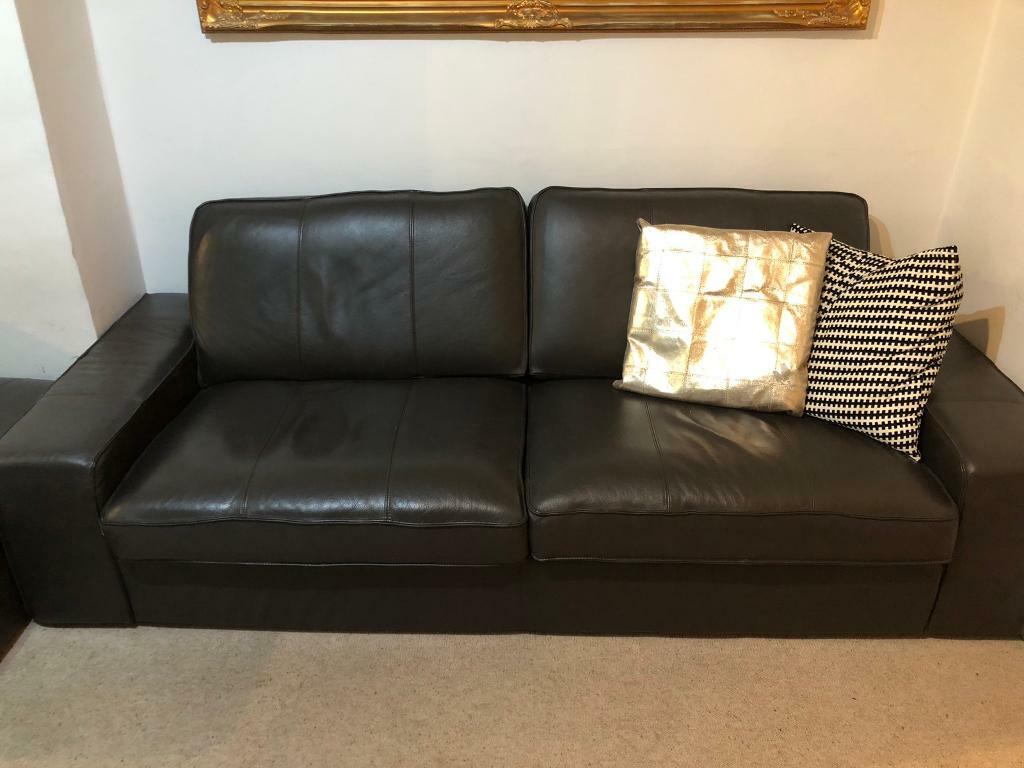 FREE ikea leather three-seater sofa and matching stool 