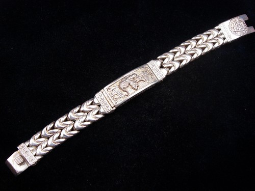 925 銀製 品 ジャンク　約56g Vintage Silver Crafted Bracelet w/ Tiger Wealth Theme 3.9oz