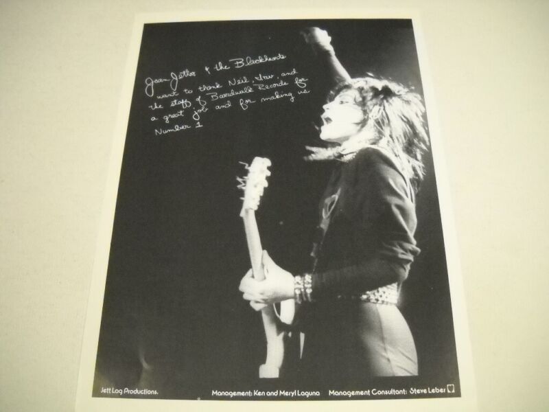 JOAN JETT fist in the air for Boardwalk Records staff 1982 Promo Poster Ad