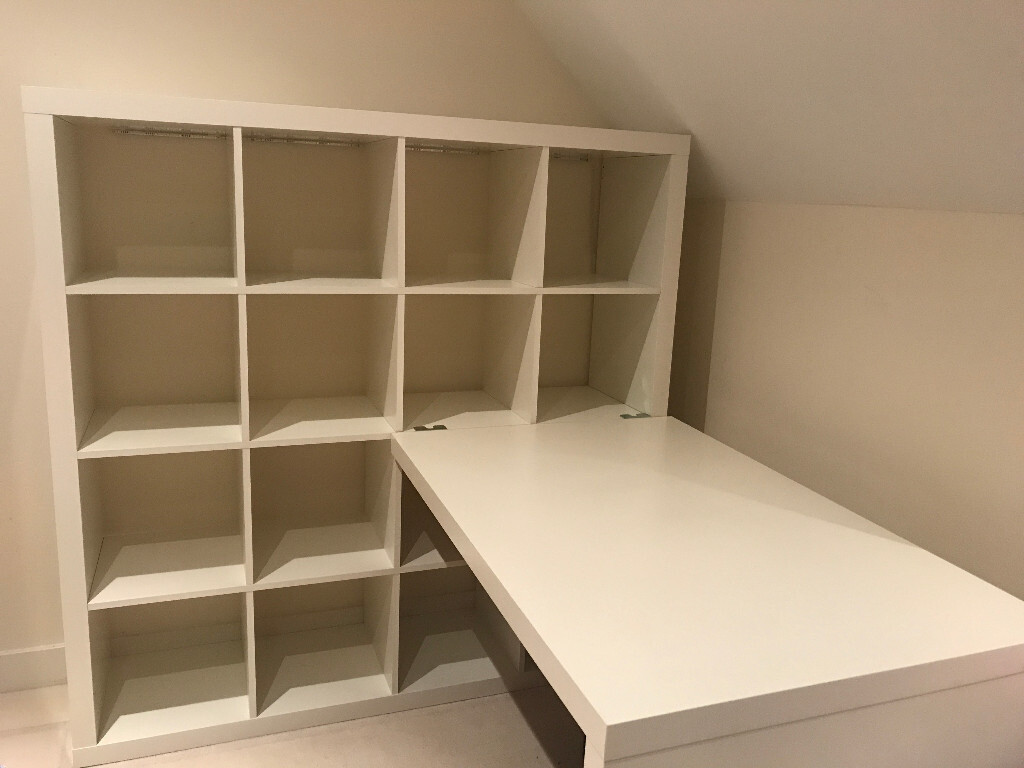 Ikea Expedit White Shelving Unit (16 cubes) and Desk in Winchester