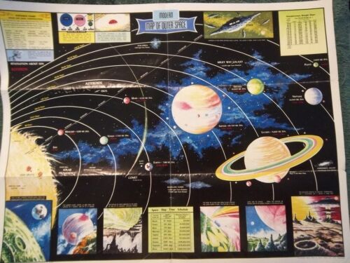 Vintage Rand McNally Modern Map of Outer Space Copyright 1958