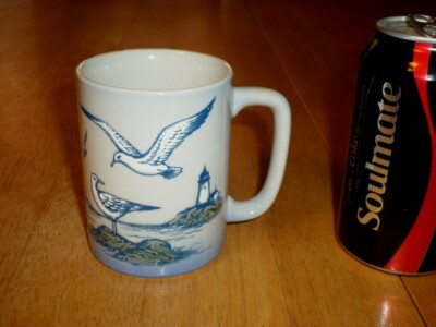 SEAGULL BIRDS & LIGHTHOUSE [3-D] IMAGE LOGO, Ceramic Coffee Cup, JAPAN 1960's yr