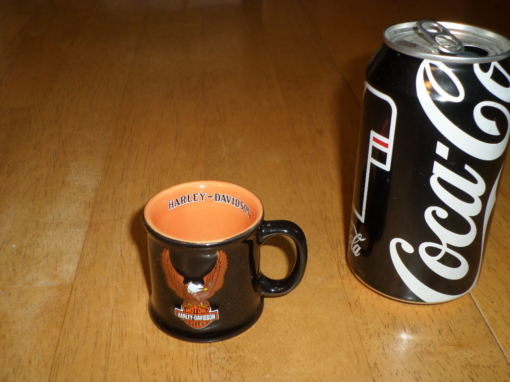 HARLEY DAVIDSON MOTOR CYCLES, 3-D EMBLEM, Ceramic SHOT GLASS, Vintage
