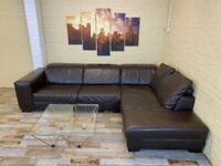 Extendable Large Brown Leather Corner Sofa