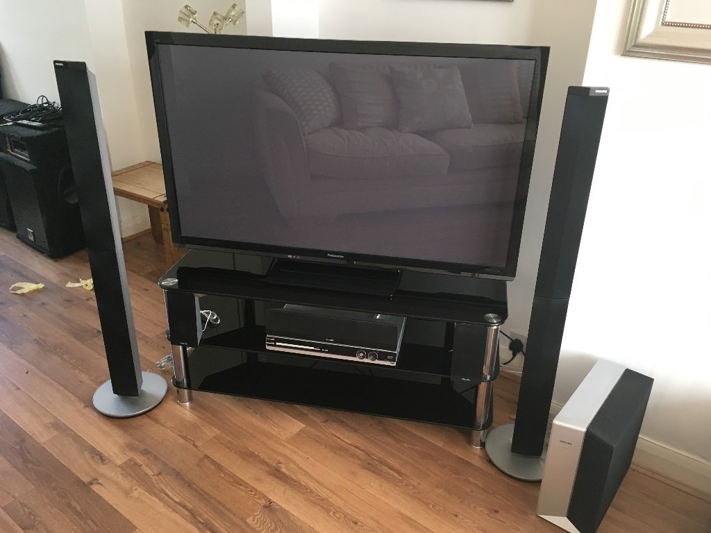 50 inch Panasonic Viera Plasma TV + Phillips Home Cinema + Glass Stand