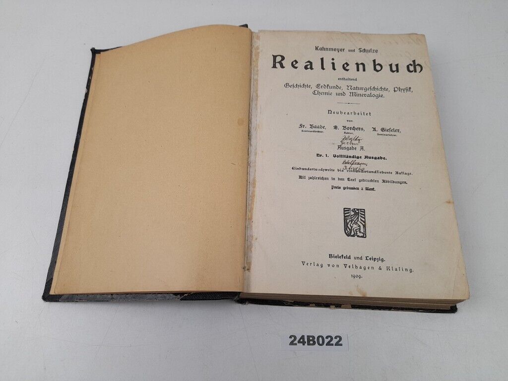 Buch Kahnmeyer und Schulze Realienbuch Geschichte Erdkunde Chemie 1909 #24B022