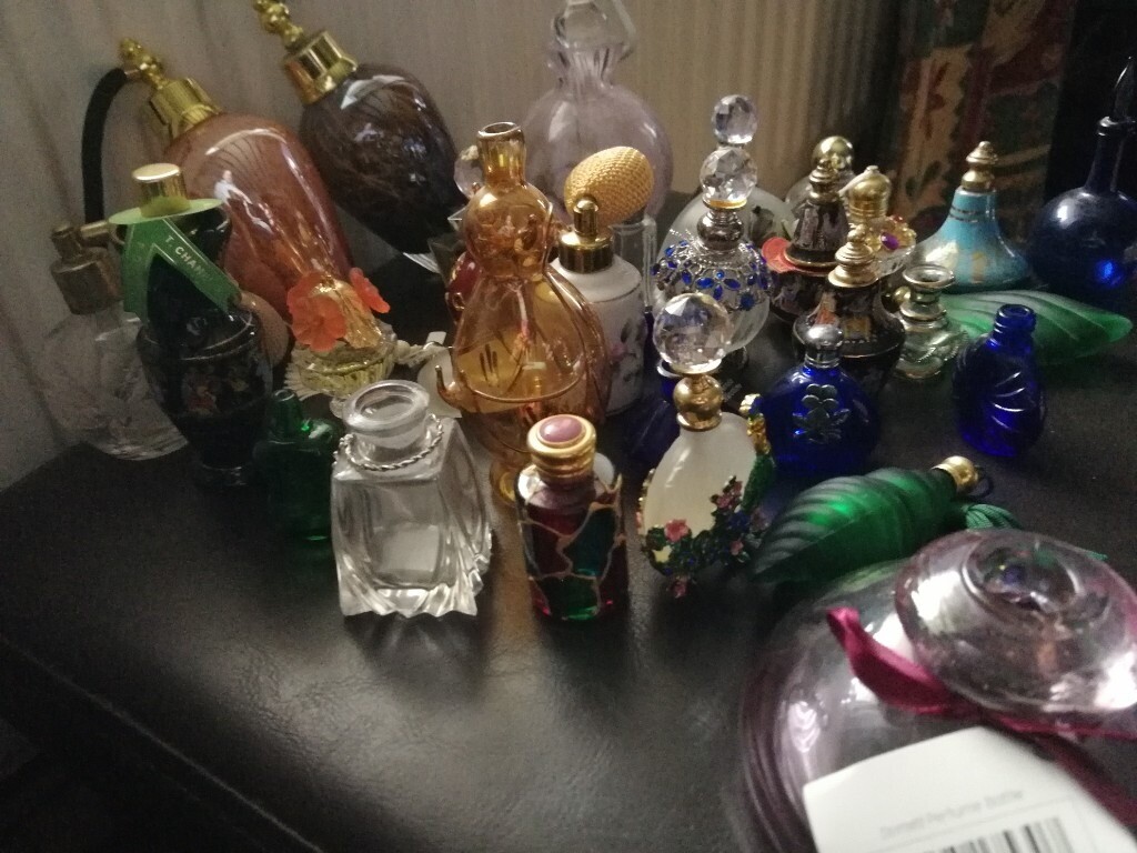 A large collection of perfume bottles in Llangennech, Carmarthenshire