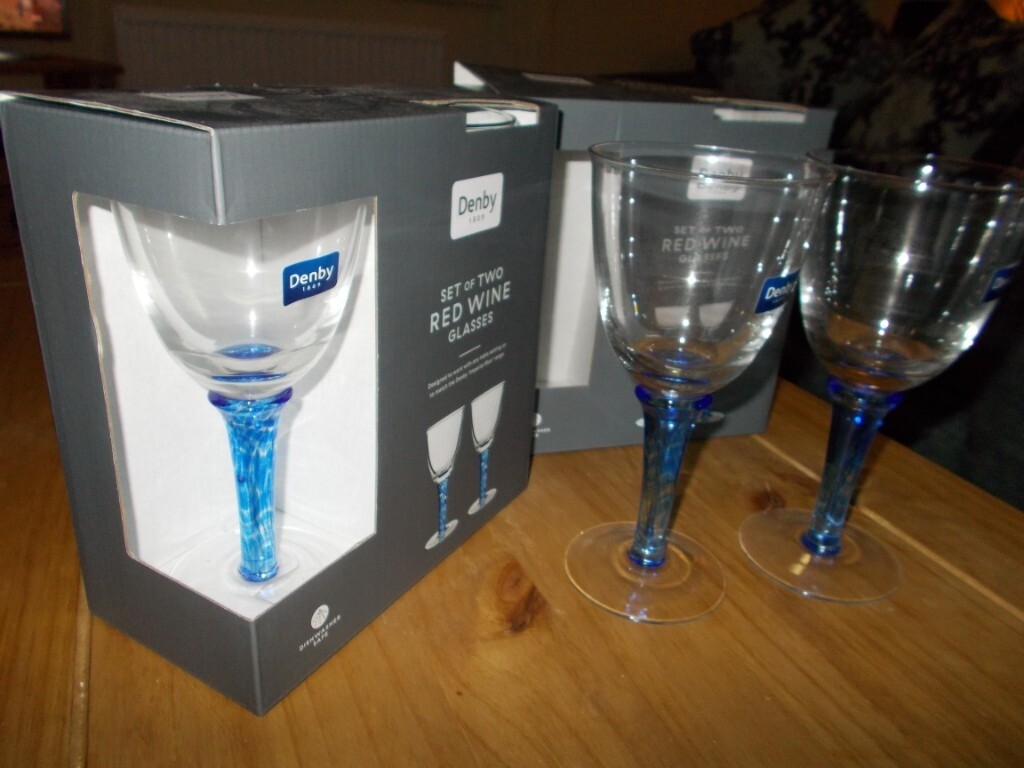 Blue Stemmed Denby Wine Glasses [Boxed] in Motherwell, North