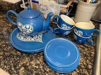 Blue and cream hearts lace tea set linea by jan constantine 