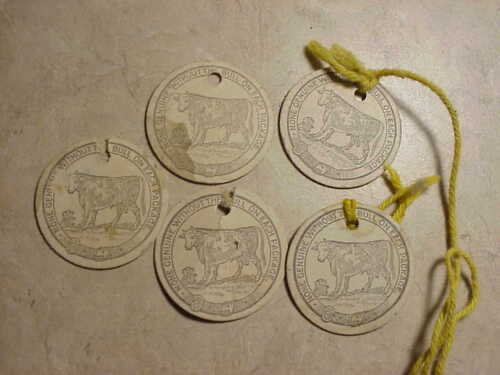 Five Antique Bull Durham Tobacco pouch tags-American Tobacco Co-from estate