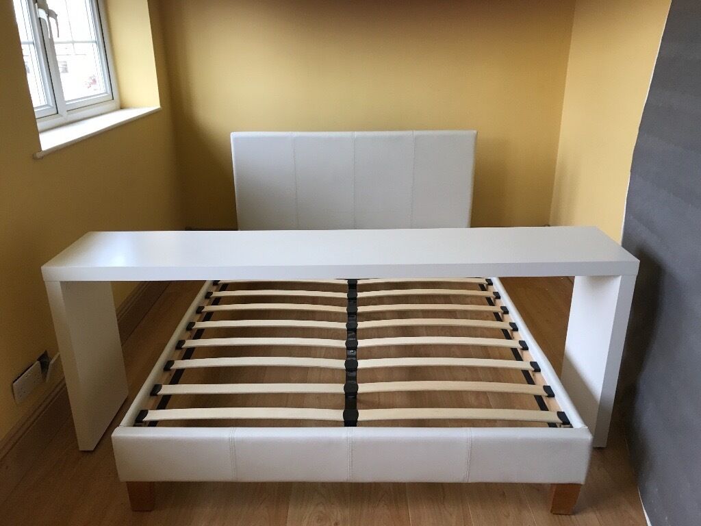  Ikea  Malm White Double Bed  Over bed  table  in 