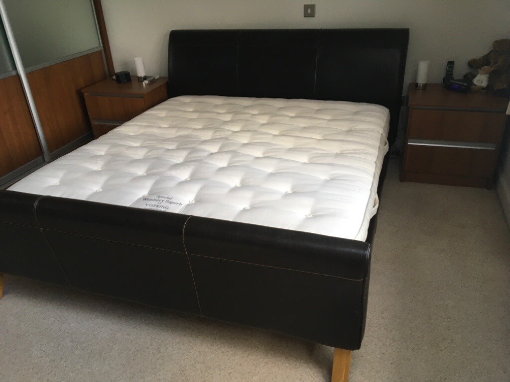 John Lewis Superking leather sleigh bed with Vispring Wembury mattress